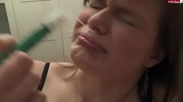 Hot Girl injects cum up her nose with syringe [no sound warm Videos