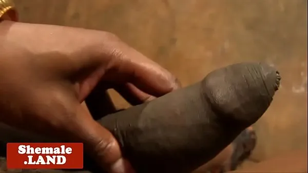 Beauté trans en ébène branle une bite de chocolat en solo Vidéos chaudes