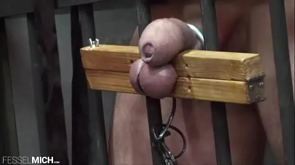 Hot CBT testicle with testicle pillory tied up in the cage whipped d in the cell slave interrogation torment torment warm Videos