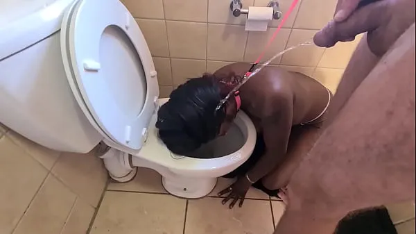 Desi pute se fait promener comme un chien jusqu'aux toilettes pour se faire pisser le visage et sucer une bite Vidéos chaudes