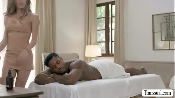 Hot Sexy Trans masseuse is so lucky today because her black customer came by into her starts sucking his BBC and lets him put it inside her ass warm Videos